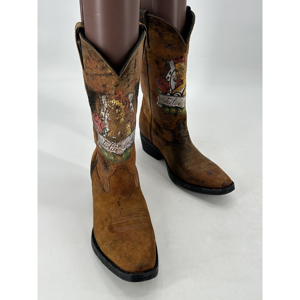 NEW DURANGO‎ GAMBLER PIN UP WESTERN SNIP TOE DISTRESSED LEATHER TATTOO DB008 8.5